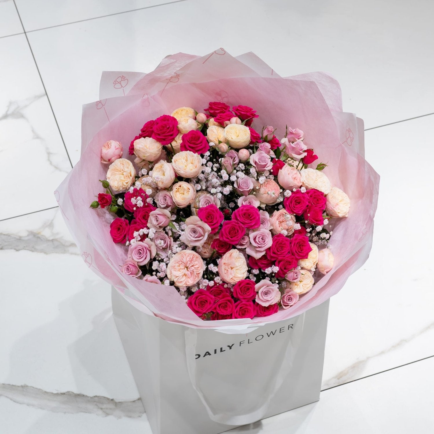 Pink Rosy Romance medium flower bouquet Daily Flowers