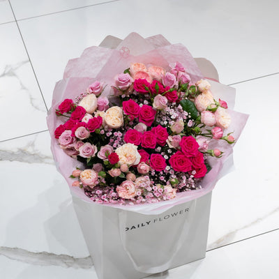 Pink Rosy Romance small flower bouquet Daily Flowers
