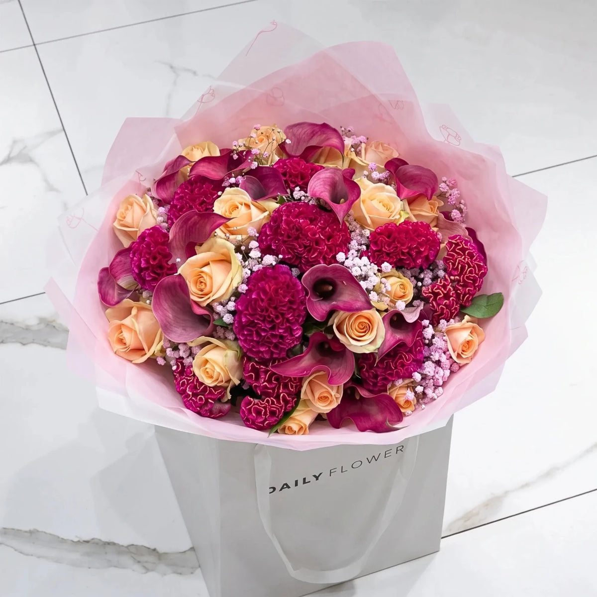 Pink Velvet Romance bouquet Daily Flowers Amsterdam