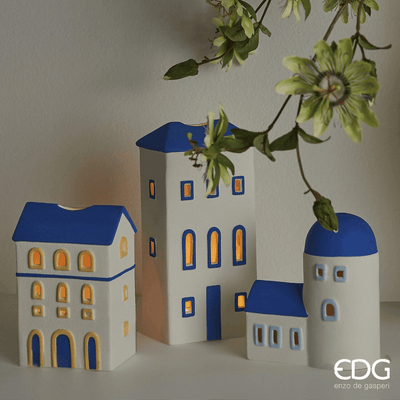 White blue tealight house close-up