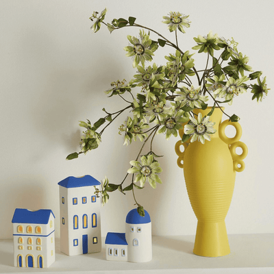 White blue tealight houses lifestyle setting