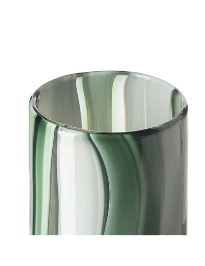 White green Yu cylinder flower vase medium with flowers