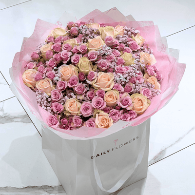Violet Princess bouquet with roses and gypsophila by Daily Flowers