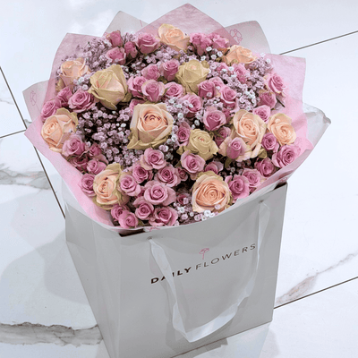 Violet Princess bouquet with roses and gypsophila by Daily Flowers