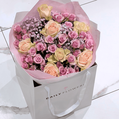 Violet Princess bouquet with roses and gypsophila by Daily Flowers